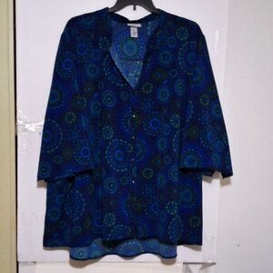 A Catherines Women's Plus Sized Blouse Blue Floral Paisley Office Core 5X